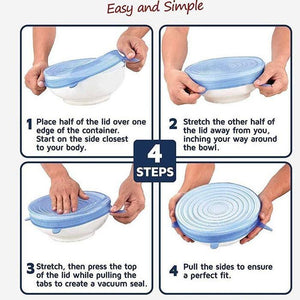 6 Pcs Silicone Stretch Lids Keeping Fresh Seal Reusable Bowl Pot Lid Cover Pan Cooking Kitchen Accessories