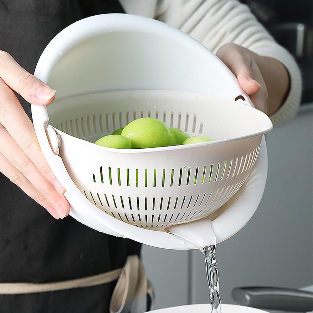 Kitchen Drain Basket Bowl Rice Washing Vegetable Fruit Double Drain Basket Tool