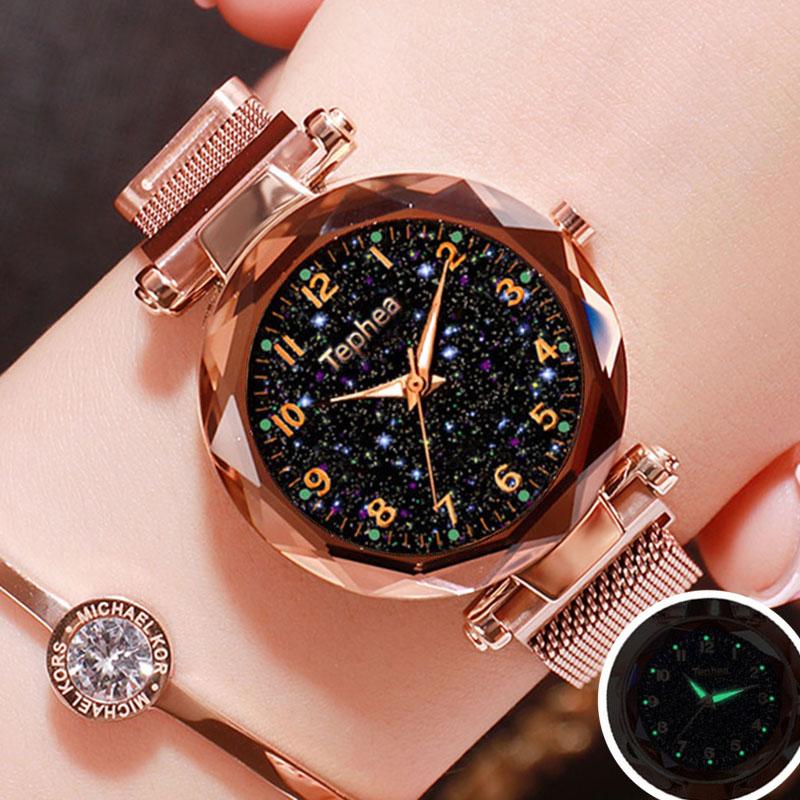 FUNGORGT Luxury Quartz Starry Sky Dial Ladies Wrist Watches,Magnetic Mesh  Band Watch and Bracelet Set…